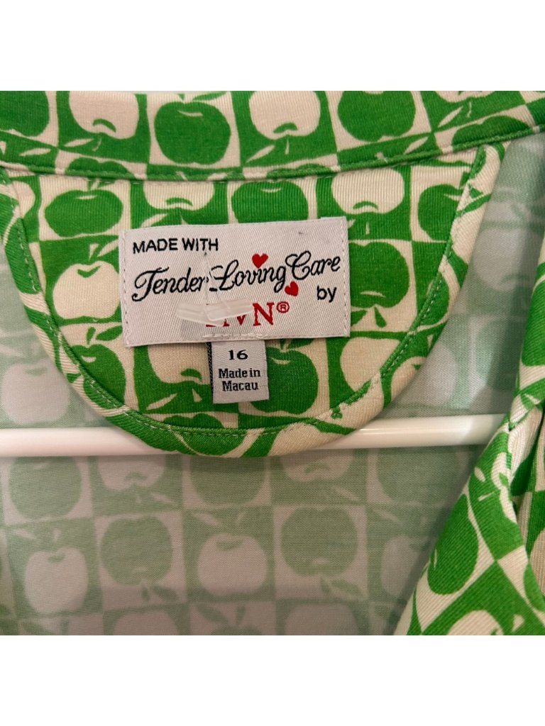 Hvn Maria Belted Apple Printed Jersey Midi Dress Women's Size 16 Green In Euc! — image 2 of 6